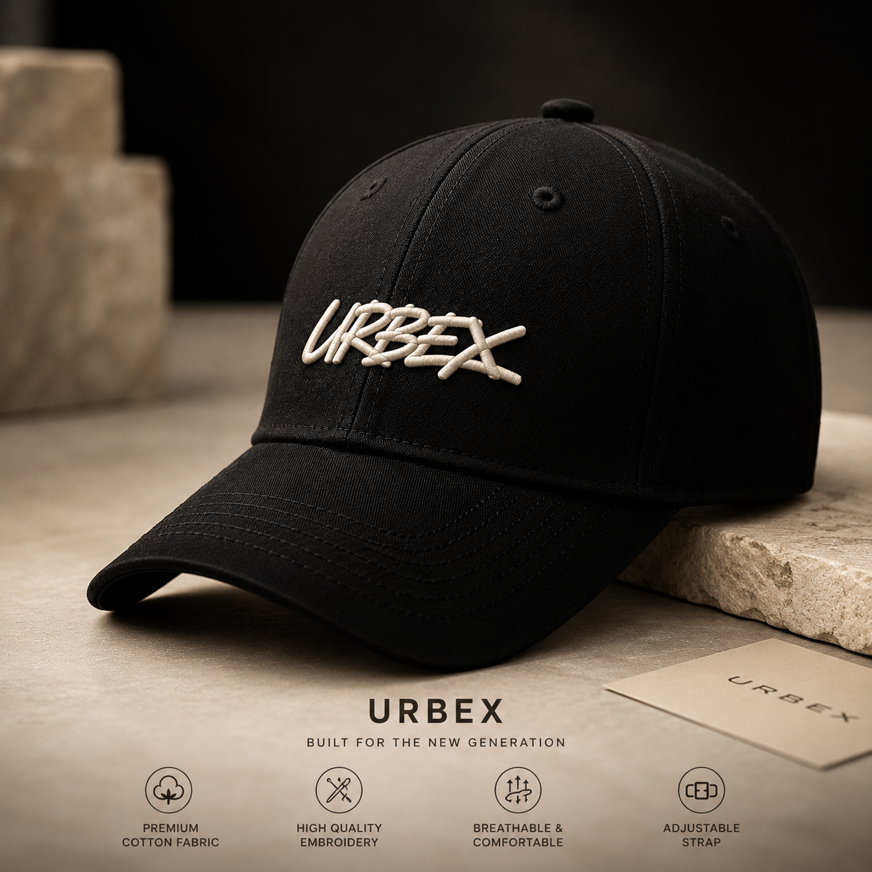 URBEX Premium Black Embroidered Cap | Signature Collection